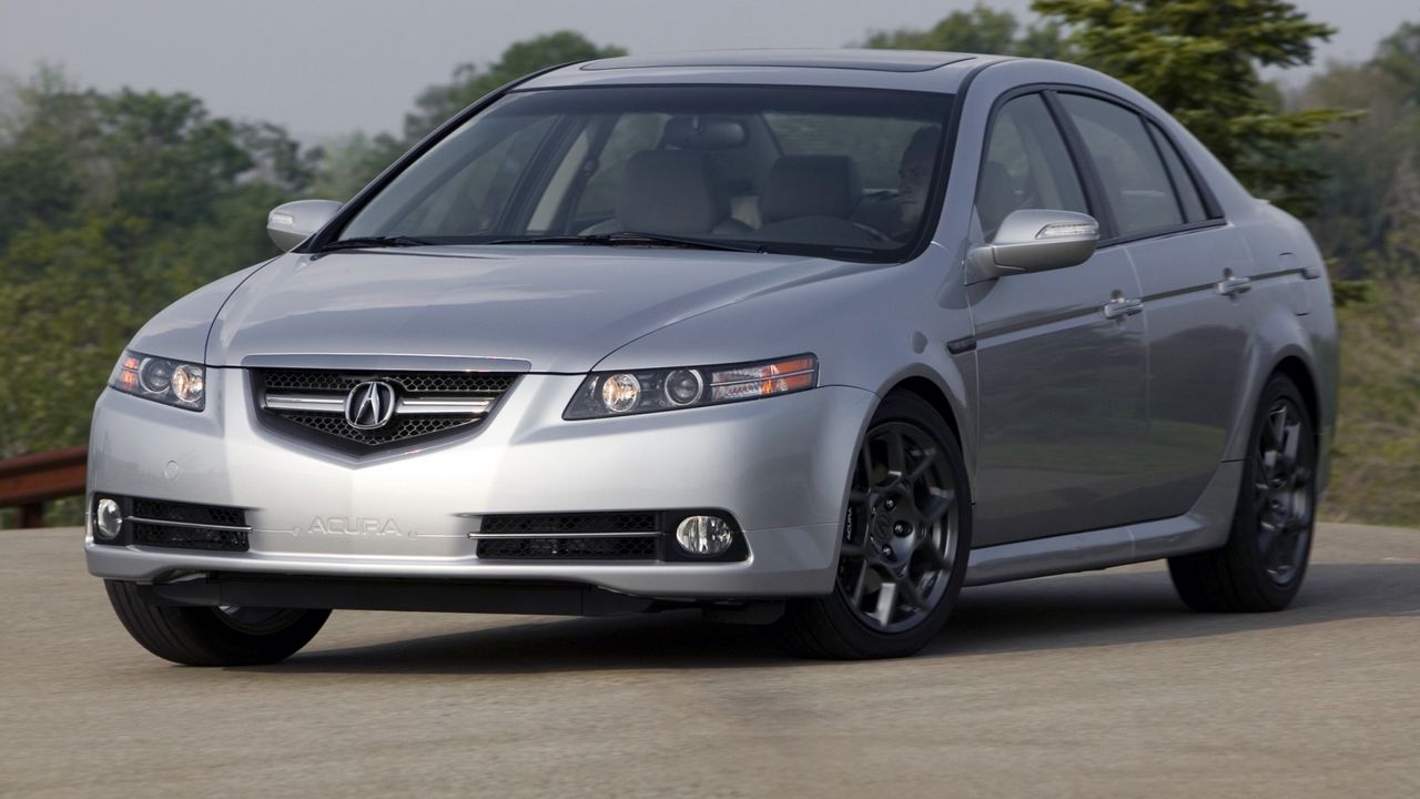 Wallpaper acura, tl, 2007, silver metallic, front view, style, cars, nature, trees, sky, asphalt