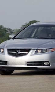 Preview wallpaper acura, tl, 2007, silver metallic, front view, style, cars, nature, trees, sky, asphalt