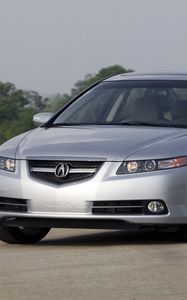 Preview wallpaper acura, tl, 2007, silver metallic, front view, style, cars, nature, trees, sky, asphalt