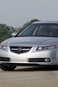 Preview wallpaper acura, tl, 2007, silver metallic, front view, style, cars, nature, trees, sky, asphalt