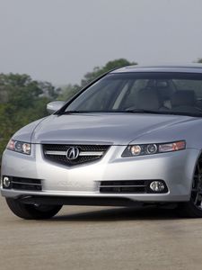 Preview wallpaper acura, tl, 2007, silver metallic, front view, style, cars, nature, trees, sky, asphalt