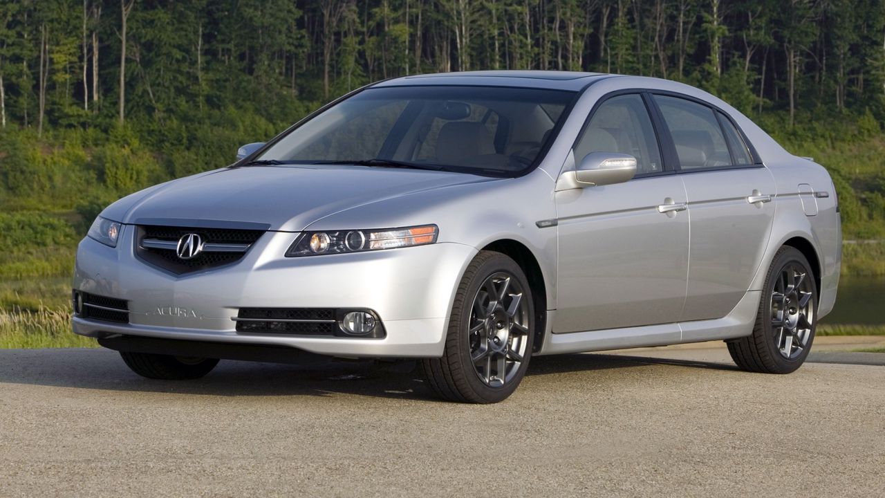 Wallpaper acura, tl, 2007, silver metallic, front view, style, cars, timber, shrubs, grass