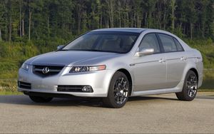 Preview wallpaper acura, tl, 2007, silver metallic, front view, style, cars, timber, shrubs, grass