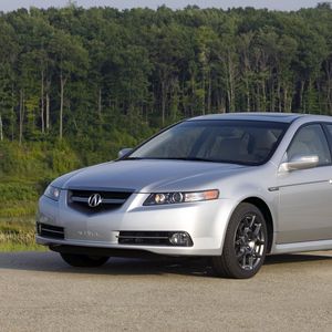 Preview wallpaper acura, tl, 2007, silver metallic, front view, style, cars, timber, shrubs, grass