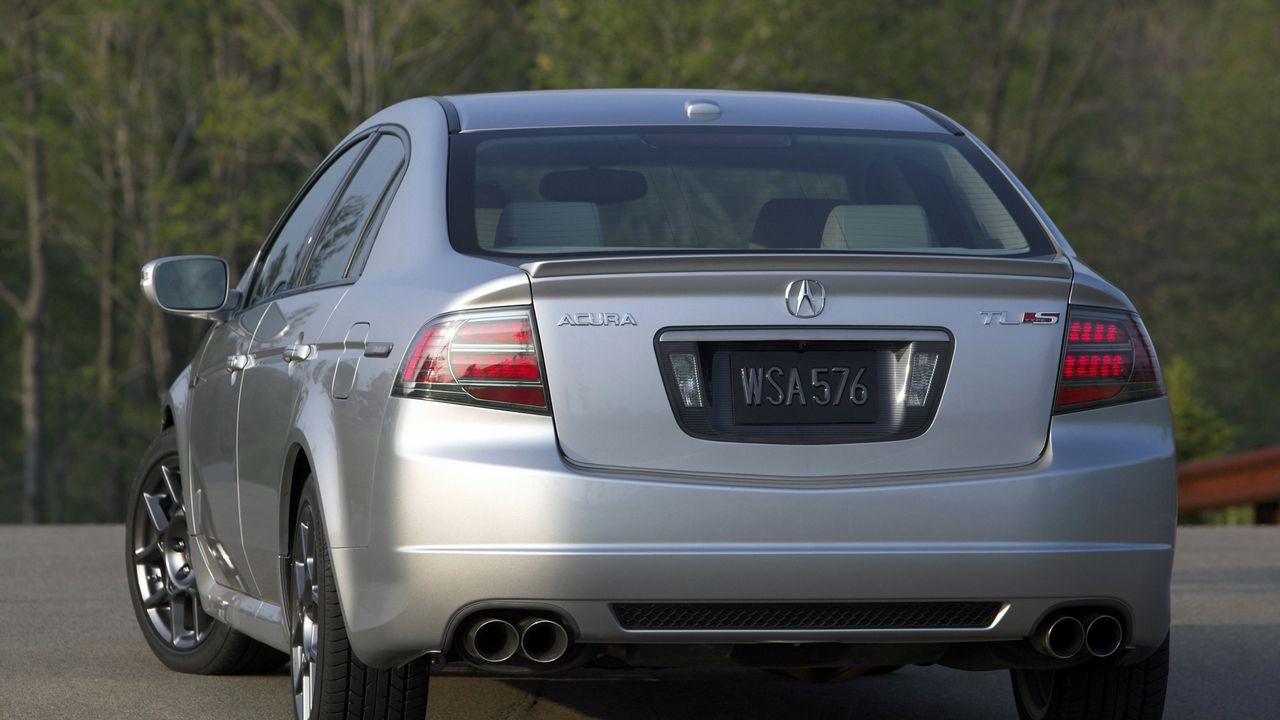 Wallpaper acura, tl, 2007, metallic silver, rear view, style, cars, trees, asphalt