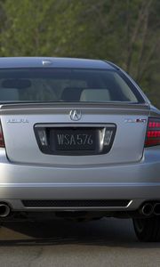 Preview wallpaper acura, tl, 2007, metallic silver, rear view, style, cars, trees, asphalt