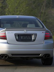 Preview wallpaper acura, tl, 2007, metallic silver, rear view, style, cars, trees, asphalt