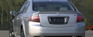 Preview wallpaper acura, tl, 2007, metallic silver, rear view, style, cars, trees, asphalt