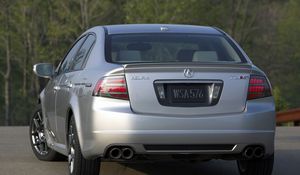 Preview wallpaper acura, tl, 2007, metallic silver, rear view, style, cars, trees, asphalt