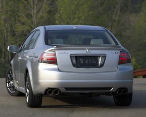 Preview wallpaper acura, tl, 2007, metallic silver, rear view, style, cars, trees, asphalt