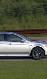 Preview wallpaper acura, tl, 2007, silver metallic, side view, style, cars, speed, nature, shrubs, grass