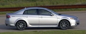 Preview wallpaper acura, tl, 2007, silver metallic, side view, style, cars, speed, nature, shrubs, grass