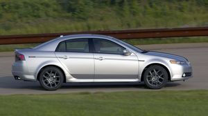 Preview wallpaper acura, tl, 2007, silver metallic, side view, style, cars, speed, nature, shrubs, grass
