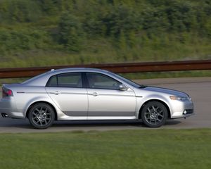 Preview wallpaper acura, tl, 2007, silver metallic, side view, style, cars, speed, nature, shrubs, grass