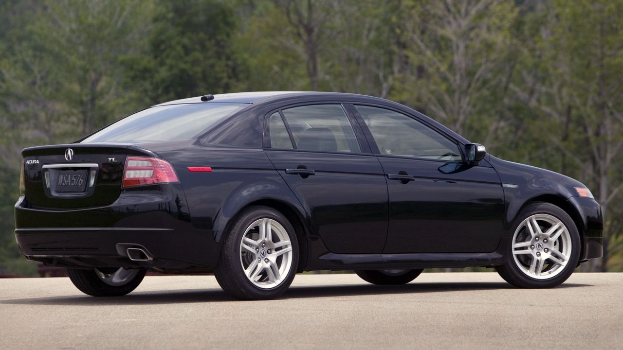 Wallpaper acura, tl, 2007, black, side view, style, cars, nature, trees, asphalt