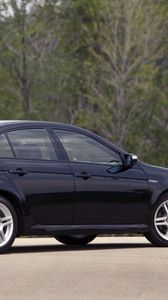 Preview wallpaper acura, tl, 2007, black, side view, style, cars, nature, trees, asphalt