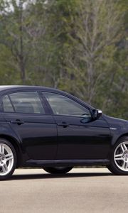 Preview wallpaper acura, tl, 2007, black, side view, style, cars, nature, trees, asphalt