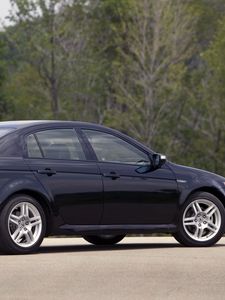 Preview wallpaper acura, tl, 2007, black, side view, style, cars, nature, trees, asphalt