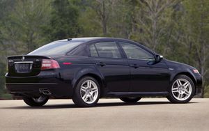 Preview wallpaper acura, tl, 2007, black, side view, style, cars, nature, trees, asphalt