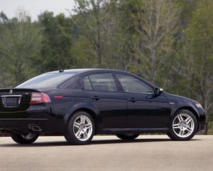 Preview wallpaper acura, tl, 2007, black, side view, style, cars, nature, trees, asphalt