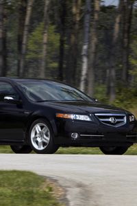 Preview wallpaper acura, tl, 2007, black, side view, style, cars, nature, forest, grass, asphalt