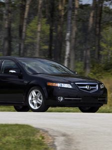 Preview wallpaper acura, tl, 2007, black, side view, style, cars, nature, forest, grass, asphalt