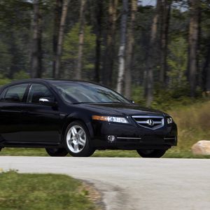 Preview wallpaper acura, tl, 2007, black, side view, style, cars, nature, forest, grass, asphalt