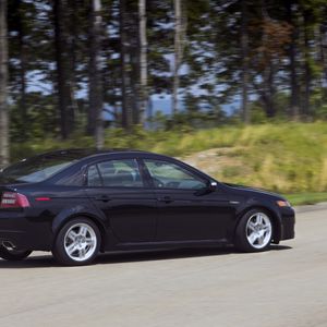 Preview wallpaper acura, tl, 2007, black, nature, forest, asphalt, speed