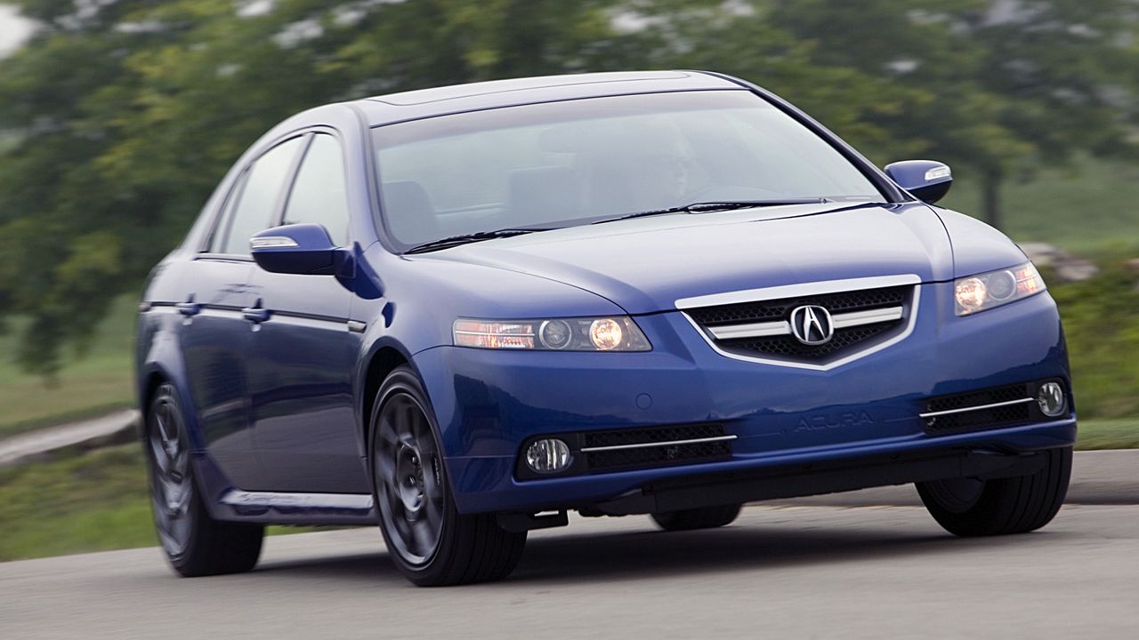 Wallpaper acura, tl, 2007, blue, front view, style, cars, speed, trees, grass, asphalt