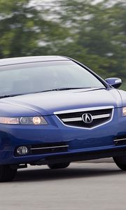 Preview wallpaper acura, tl, 2007, blue, front view, style, cars, speed, trees, grass, asphalt