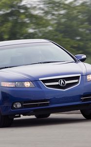 Preview wallpaper acura, tl, 2007, blue, front view, style, cars, speed, trees, grass, asphalt