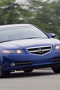 Preview wallpaper acura, tl, 2007, blue, front view, style, cars, speed, trees, grass, asphalt