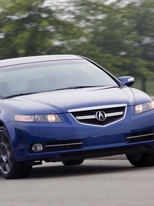 Preview wallpaper acura, tl, 2007, blue, front view, style, cars, speed, trees, grass, asphalt