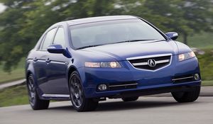 Preview wallpaper acura, tl, 2007, blue, front view, style, cars, speed, trees, grass, asphalt