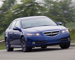 Preview wallpaper acura, tl, 2007, blue, front view, style, cars, speed, trees, grass, asphalt