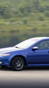 Preview wallpaper acura, tl, 2007, blue side view, style, cars, speed, nature
