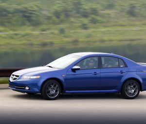 Preview wallpaper acura, tl, 2007, blue side view, style, cars, speed, nature