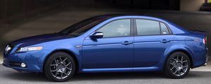 Preview wallpaper acura, tl, 2007, blue, side view, style, cars, buildings, asphalt