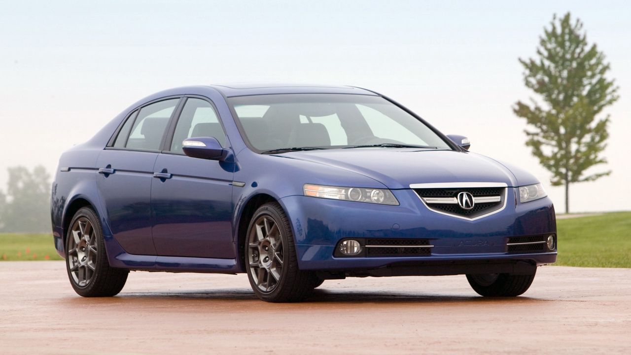 Wallpaper acura, tl, 2007, blue, side view, style, cars, sky, nature, grass, tree