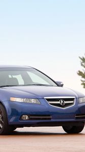 Preview wallpaper acura, tl, 2007, blue, side view, style, cars, sky, nature, grass, tree