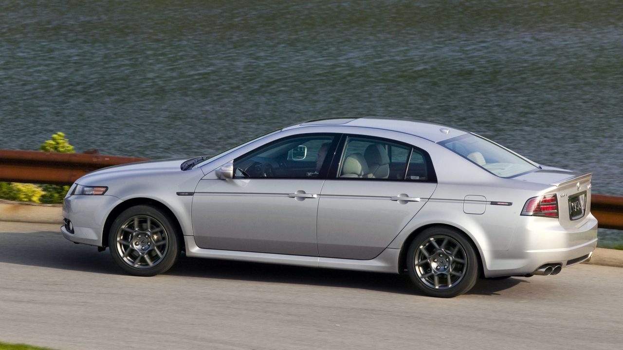 Wallpaper acura, tl, 2007, silver metallic, side view, style, cars, grass, water, asphalt