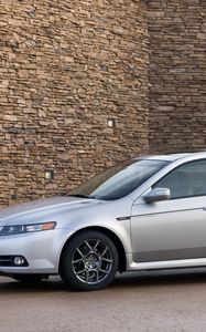 Preview wallpaper acura, tl, 2007, silver metallic, side view, style, cars, buildings, asphalt