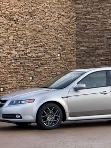 Preview wallpaper acura, tl, 2007, silver metallic, side view, style, cars, buildings, asphalt