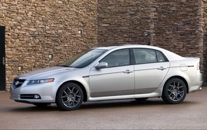 Preview wallpaper acura, tl, 2007, silver metallic, side view, style, cars, buildings, asphalt