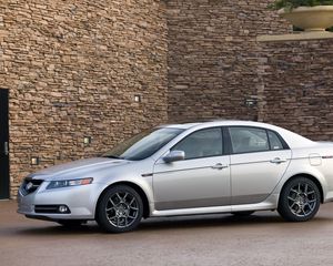 Preview wallpaper acura, tl, 2007, silver metallic, side view, style, cars, buildings, asphalt