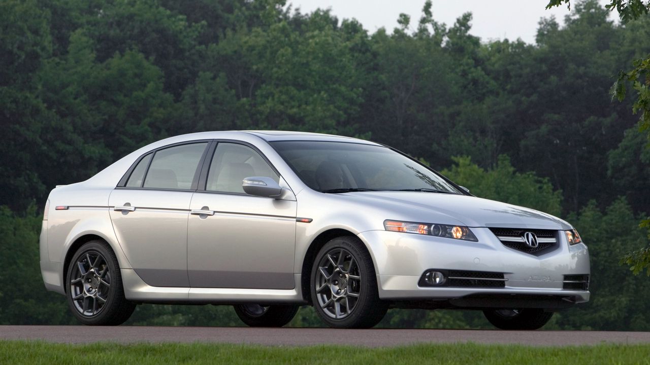 Wallpaper acura, tl, 2007, white metallic, side view, style, cars, nature, trees, grass