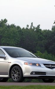 Preview wallpaper acura, tl, 2007, white metallic, side view, style, cars, nature, trees, grass