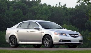 Preview wallpaper acura, tl, 2007, white metallic, side view, style, cars, nature, trees, grass