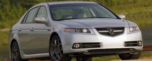 Preview wallpaper acura, tl, 2007, silver metallic, front view, style, cars, shrubs, grass, nature