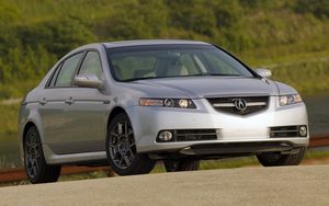 Preview wallpaper acura, tl, 2007, silver metallic, front view, style, cars, shrubs, grass, nature